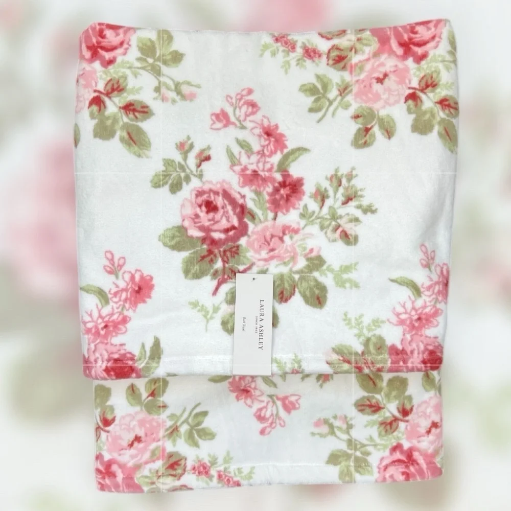 Laura Ashley  - ‘Pink Floral Bouquet’ bath towel set. NWT Firm!